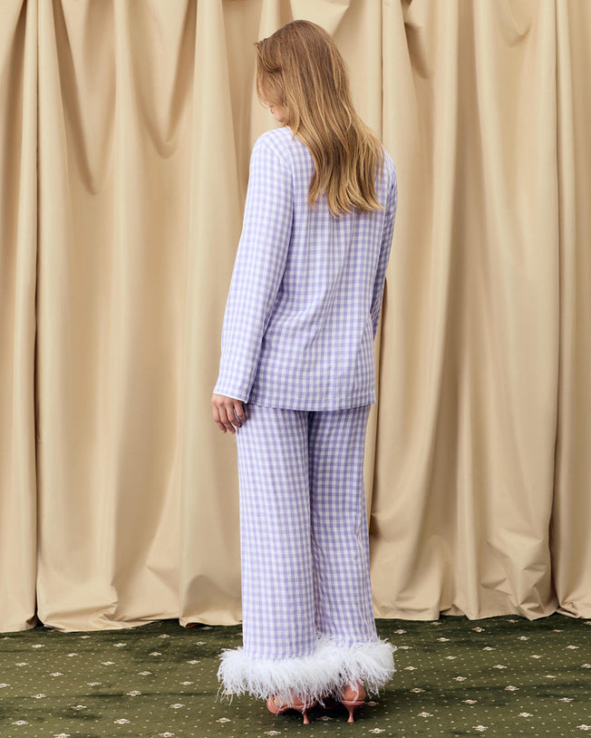 Party Pajama Set with Detachable Feathers in Lavender Vichy