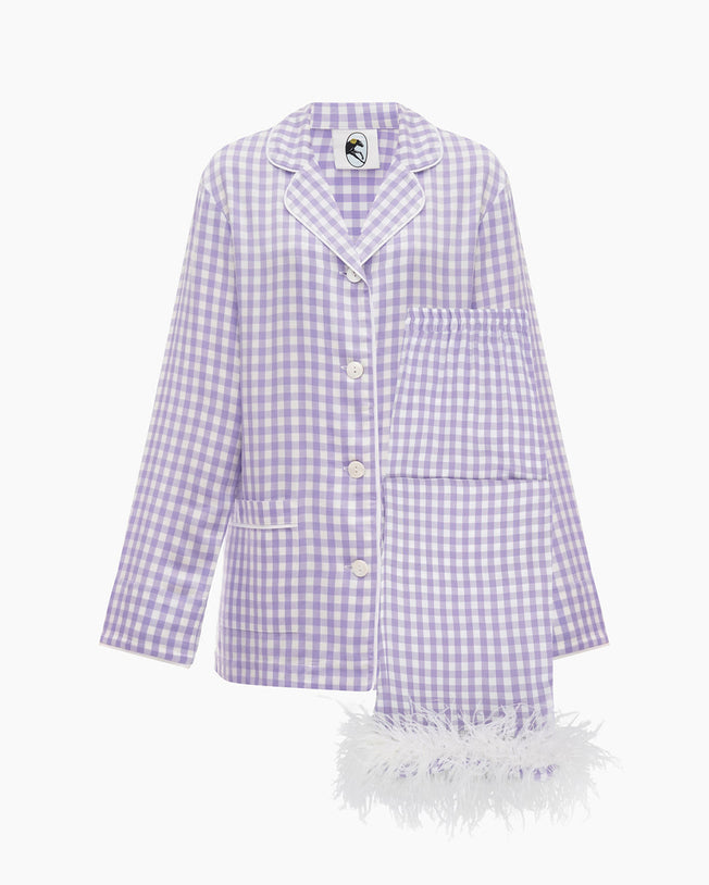 Party Pajama Set with Detachable Feathers in Lavender Vichy