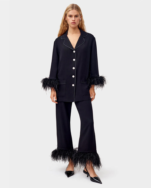 Party Pajama Set with Detachable Feathers in Black