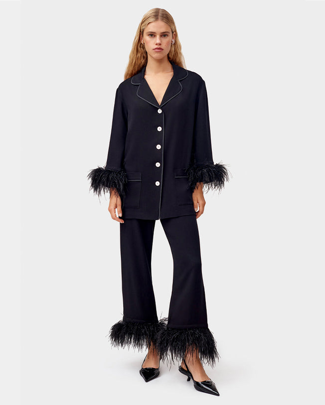 Party Pajama Set with Detachable Feathers in Black