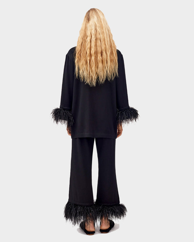 Party Pajama Set with Detachable Feathers in Black
