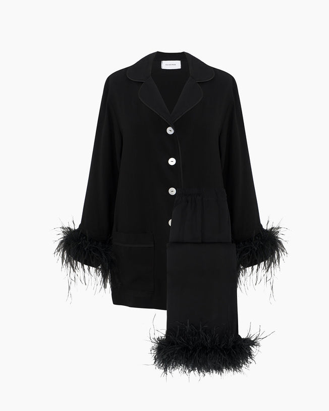 Party Pajama Set with Detachable Feathers in Black