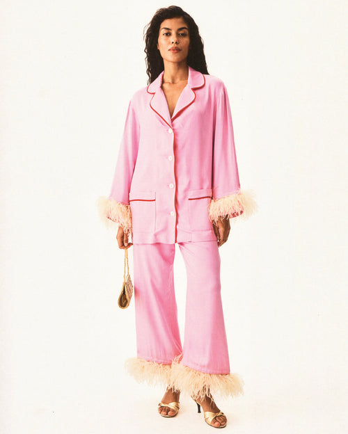 Party Pajama Set with Detachable Feathers in Pink
