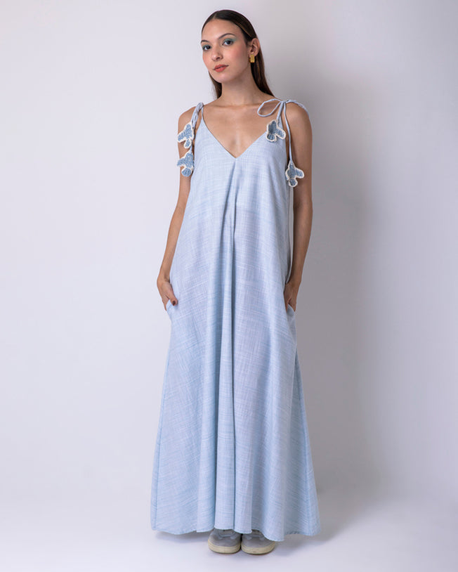 Passarada Sleeveless Maxi Dress - Sky Blue