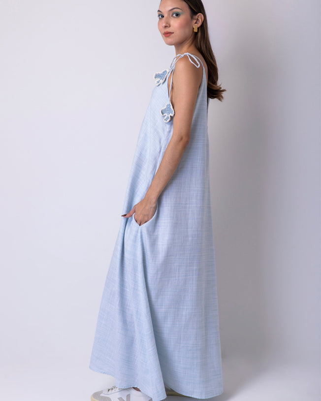 Passarada Sleeveless Maxi Dress - Sky Blue