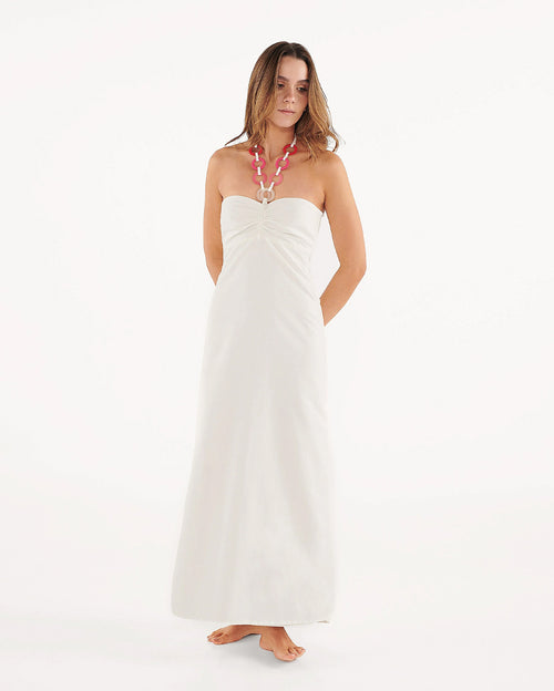 Pearl Ivory Long Dress with Mini Hoops On Neck