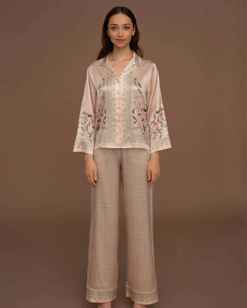 Pearl of Medina Silk Longsleeve Shirt and Pants Pyjama Set - Green