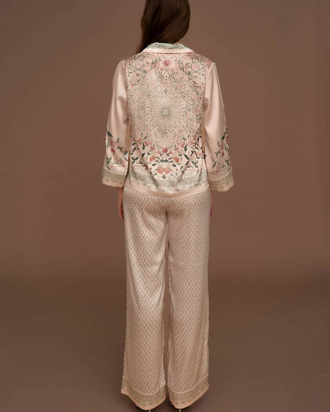 Pearl of Medina Silk Longsleeve Shirt and Pants Pyjama Set - Green