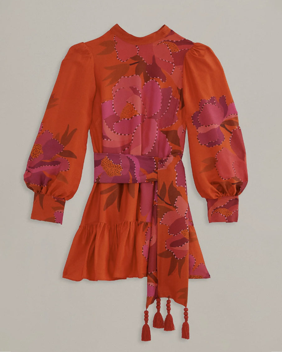 red peony long sleeve mini dress Lucy Red Long Sleeve Mini Dress - US 8