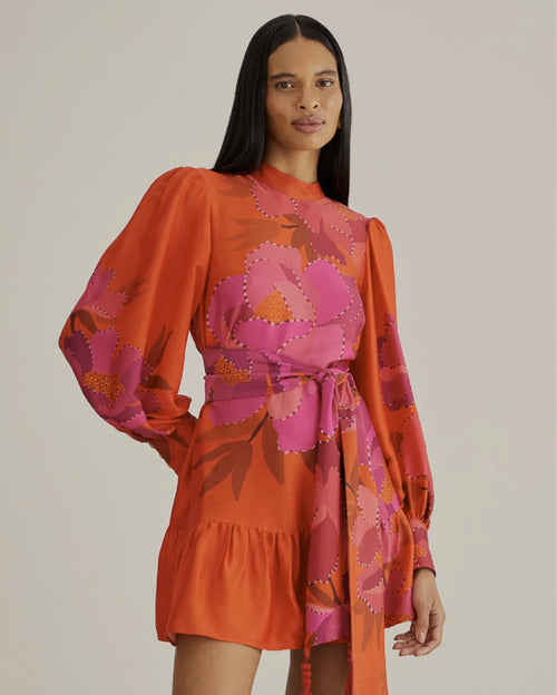 Peony Red Long Sleeve Mini Dress