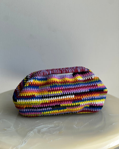 Hand-Crocheted Recta Cotton Bag in Pink Blue & Yellow