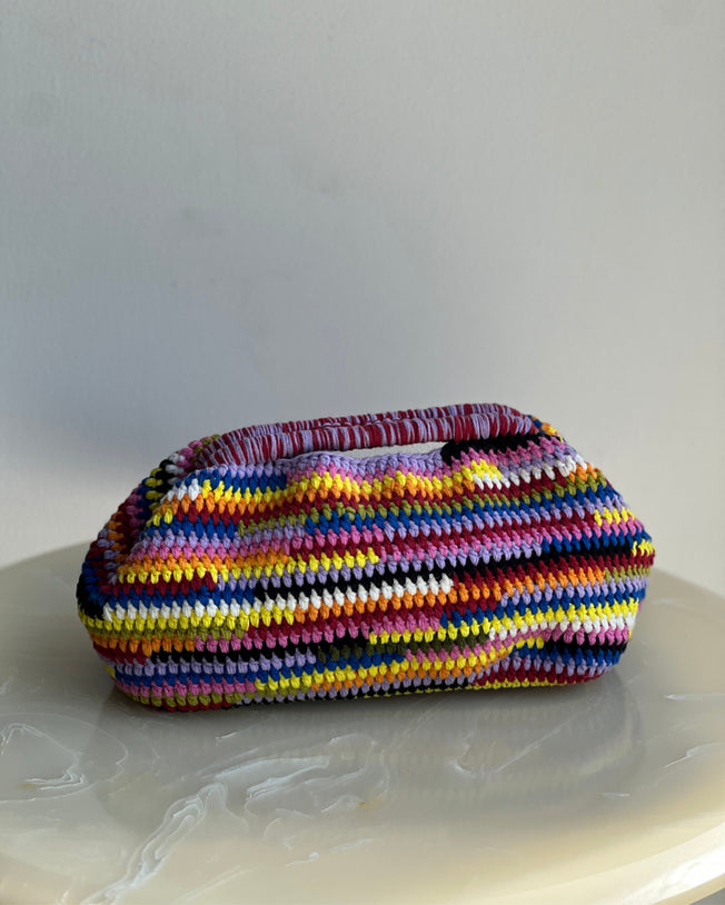 Hand-Crocheted Recta Cotton Bag in Pink Blue & Yellow