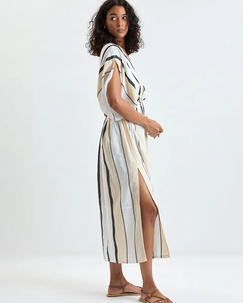 Leila Plunge Long Dress Tomoca Cream