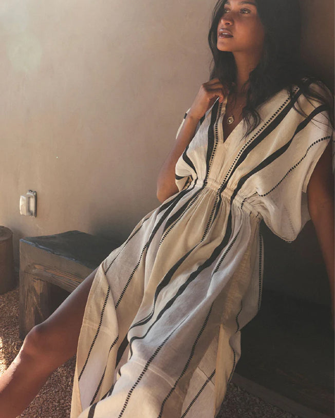 Leila Plunge Long Dress Tomoca Cream