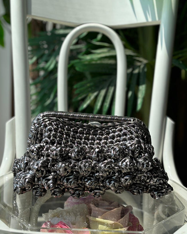 Popcorn Metallic Handmade Rectangular Olive Green Bag