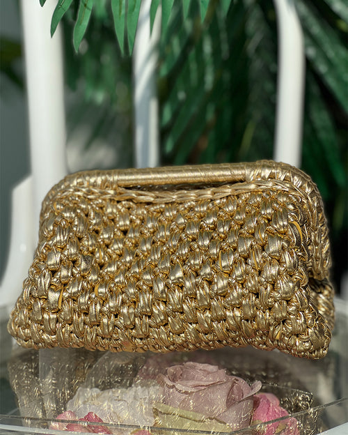 Popcorn Metallic Handmade Rectangular Golden Bag