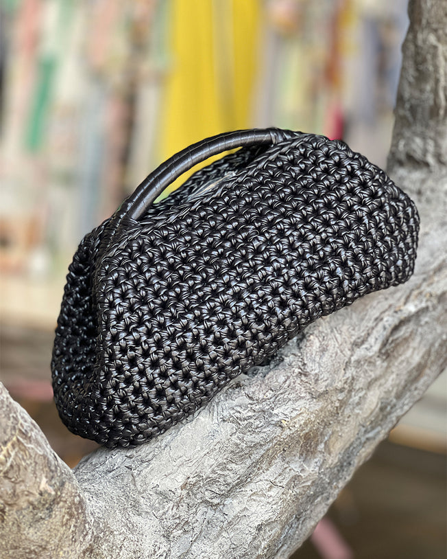 Popcorn Metallic Handmade Rectangular Black Bag