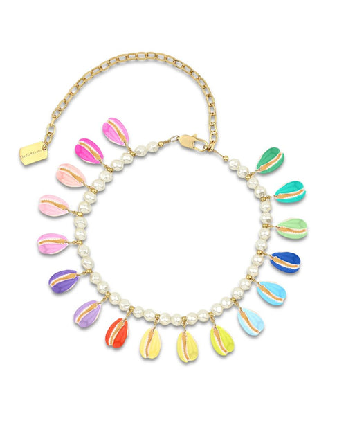 Multi silver shell poppers necklace neon