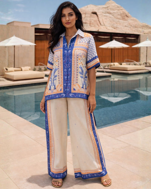 Quinn Co-Ord Shirt and Pants Set in Blue