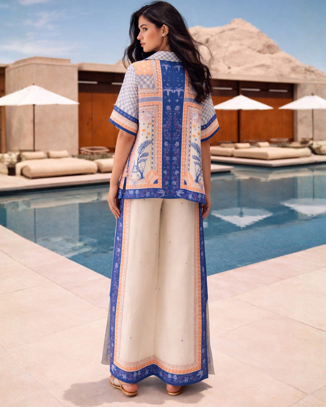 Quinn Co-Ord Shirt and Pants Set in Blue