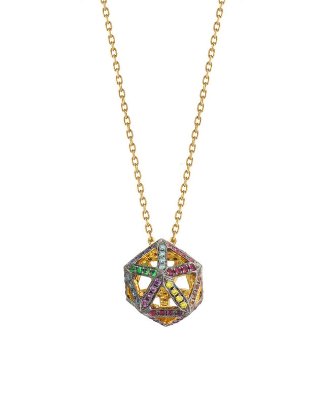 Rainbow Hollow Icosagon Pendant in 18K YG & Multi-Stones on a 81cm YG Chain