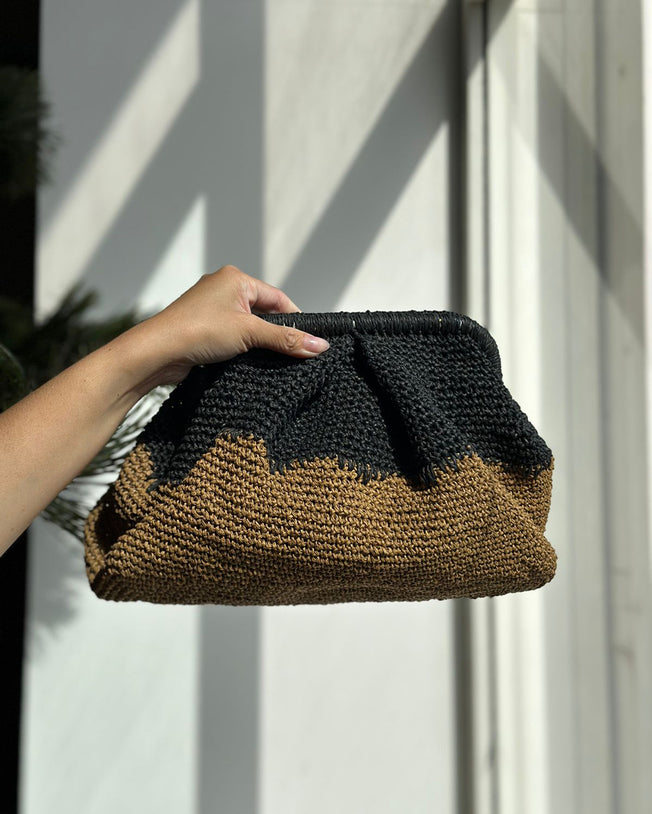 Raffia Big Clutch Black and Brown