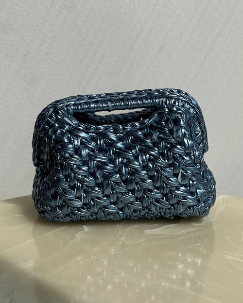 Rectangular Basket Bag with Open Handle Light Blue