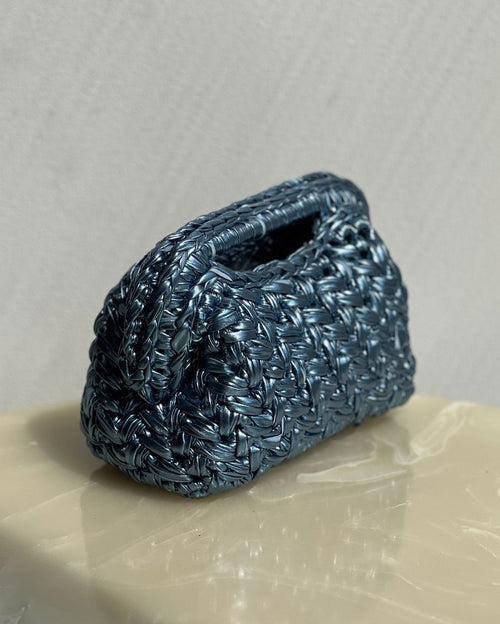 Rectangular Basket Bag with Open Handle Light Blue