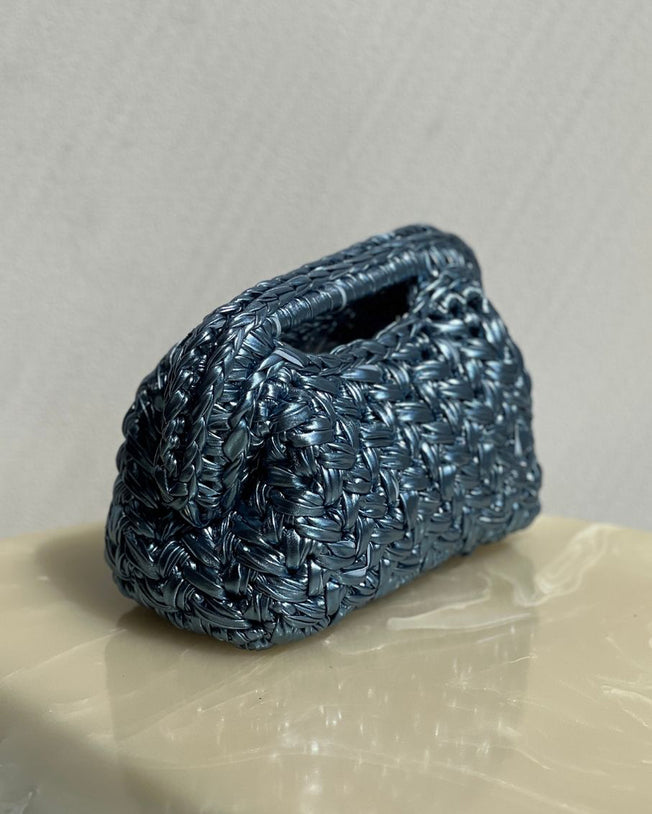 Rectangular Basket Bag with Open Handle Light Blue