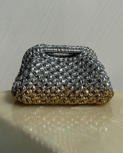 Rectangular Basket Bag with Open Handle Gold and Silver