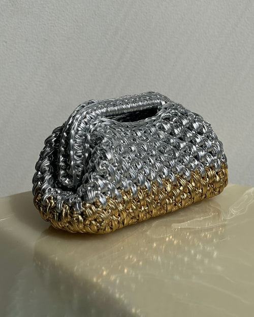 Rectangular Basket Bag with Open Handle Gold and Silver