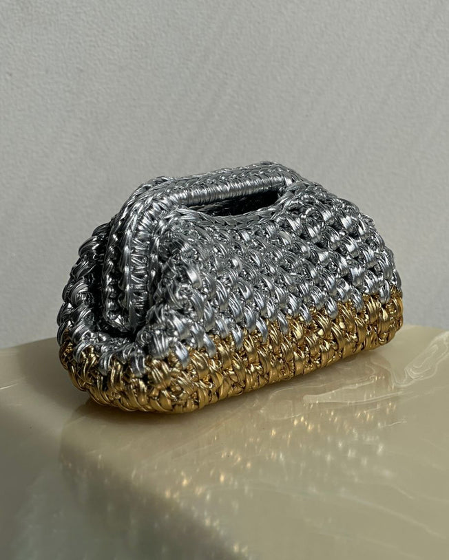 Rectangular Basket Bag with Open Handle Gold and Silver