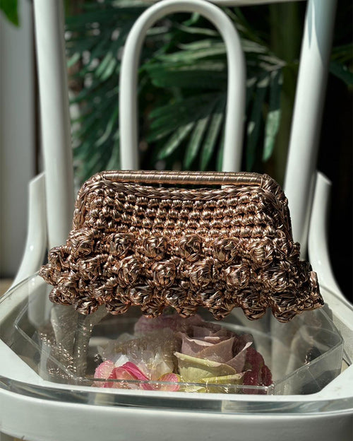 Popcorn Metallic Handmade Rectangular Champagne Bag