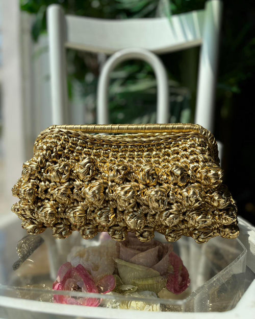 Popcorn Metallic Handmade Rectangular Golden Bag