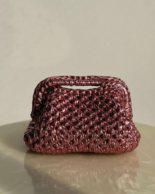 Rectangular Light Pink Basket Bag with Open Handle