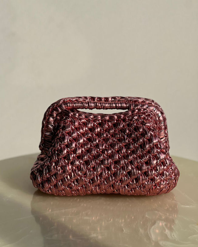 Rectangular Light Pink Basket Bag with Open Handle