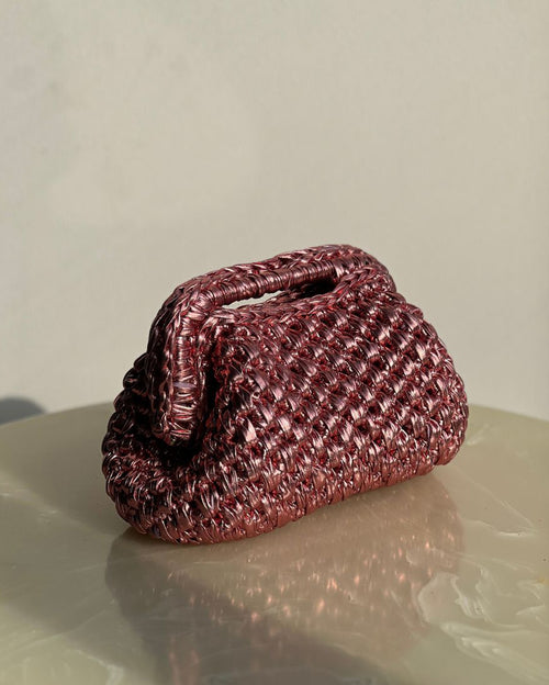 Rectangular Light Pink Basket Bag with Open Handle