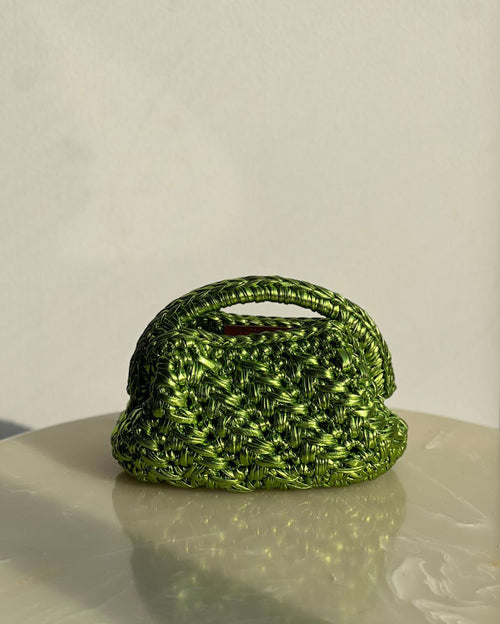 Rectangular Lime Green Basket Bag with Open Handle