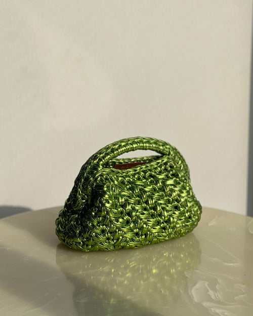 Rectangular Lime Green Basket Bag with Open Handle