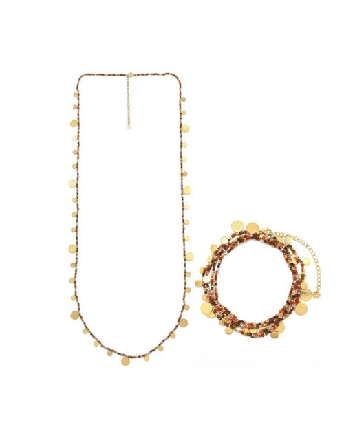 Red Multi-Stone Sequin Tassel Necklace
