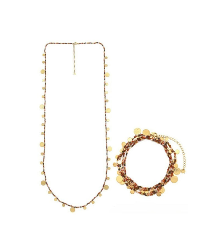 Red Multi-Stone Sequin Tassel Necklace