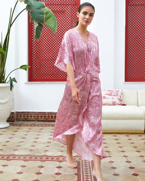 The Penelope Tunic in Coral Reef Ocean Rose Silk