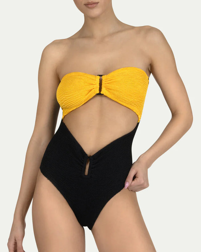 Rene Black and Yellow High-Waisted Bikini in Duo Color