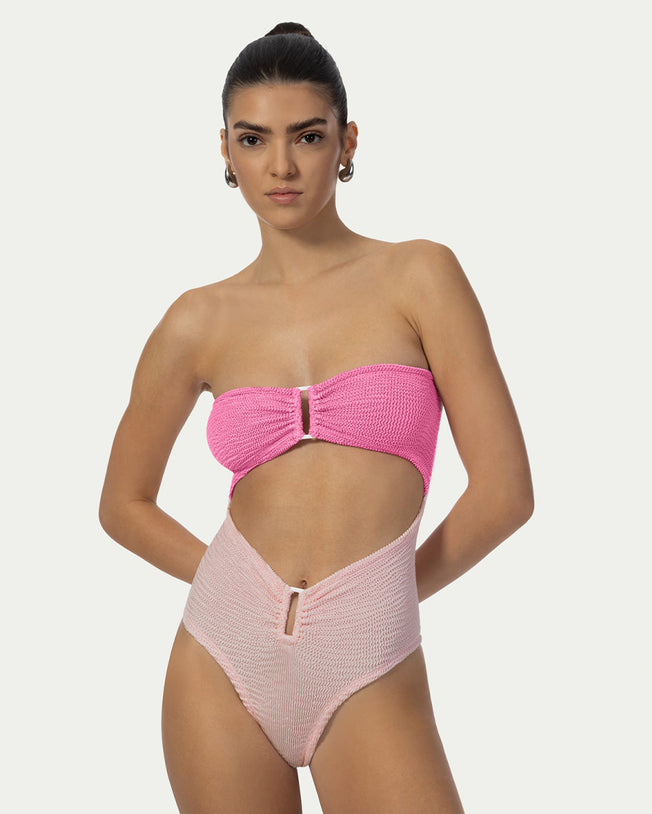 Rene Creamy Pink Cake High-Waisted Bikini in Duo Color