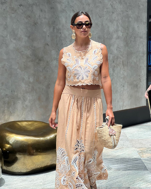 Richilieu crop top and midi skirt set