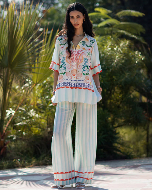 Riva Embroidered Shirt and Pants Set - White