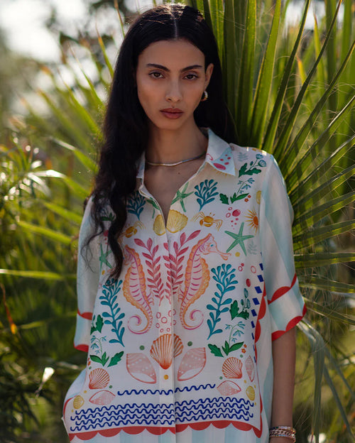 Riva Embroidered Shirt and Pants Set - White