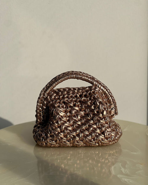 Grand Galactica Metallic Rope Rose Gold Basket Bag
