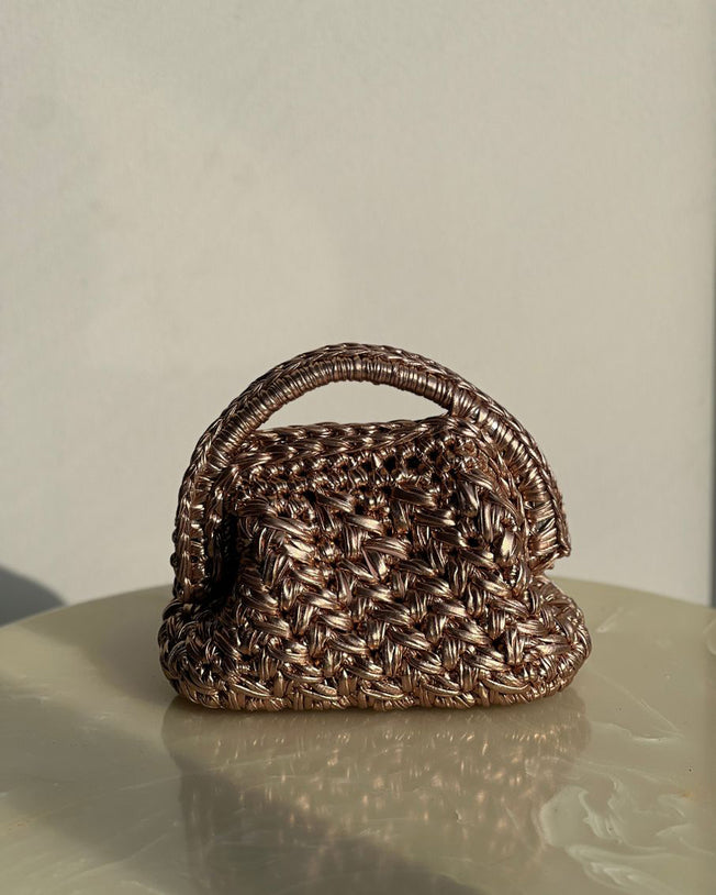 Grand Galactica Metallic Rope Rose Gold Basket Bag