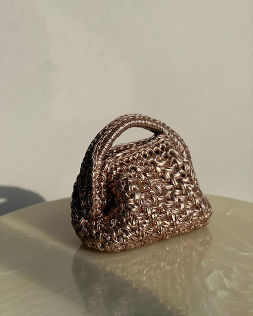 Grand Galactica Metallic Rope Rose Gold Basket Bag